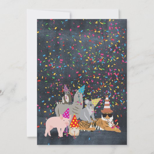 動物のパーティー – 動物の誕生日パーティーボーイガール 招待状 (裏面)
