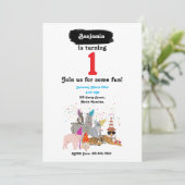 動物のパーティー – 誕生日パーティーで動物 招待状 (スタンド正面)