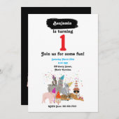 動物のパーティー – 誕生日パーティーで動物 招待状 (正面/裏面)