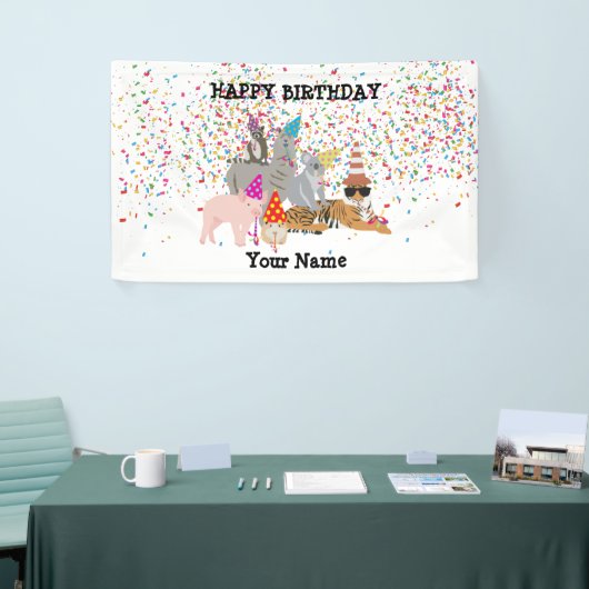 動物のパーティー – 誕生日パーティーで動物 横断幕 (トレードショー)