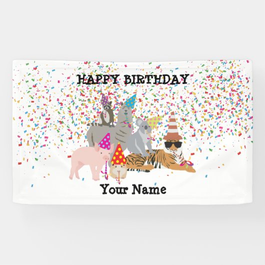 動物のパーティー – 誕生日パーティーで動物 横断幕 (横)