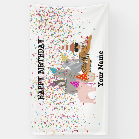 動物のパーティー – 誕生日パーティーで動物 横断幕 (縦)