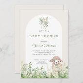 動物のヒツジの森のベイビーシャワー 招待状 (正面/裏面)