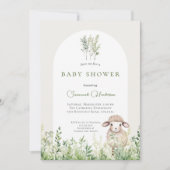 動物のヒツジの森のベイビーシャワー 招待状 (正面)