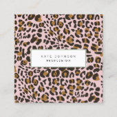 動物のヒョウ柄ピンクQRコード スクエア名刺 (正面)