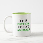 動物のビーガン食べは悪い ツートーンマグカップ (左)