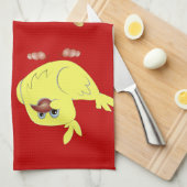 動物のピンクのフラミンゴのひよこが付いている赤い台所タオル キッチンタオル (四つ折り)