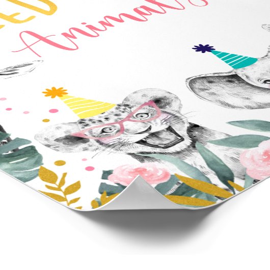 動物のピ食べ物を与えンクの金ゴールドのパーティー記号を使用しない ポスター (角)