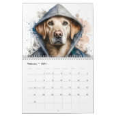 動物のフード付12ヶ月(ばちゃばちゃ)跳ねるArt 2026 カレンダー (2月 2027)