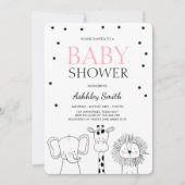 動物のベビーシャワーの招待の動物園のサファリのジャングルの女の子 招待状 (正面)