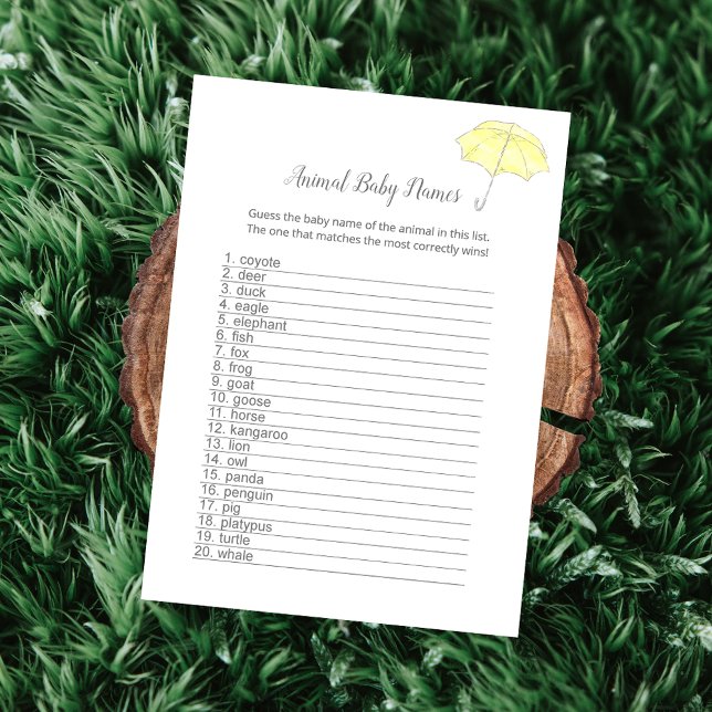動物のベビーネームベビー散水シャワーゲームカード (クリエイターアップロード済み)