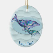 動物のモザイククジラおよび子牛 セラミックオーナメント (右)