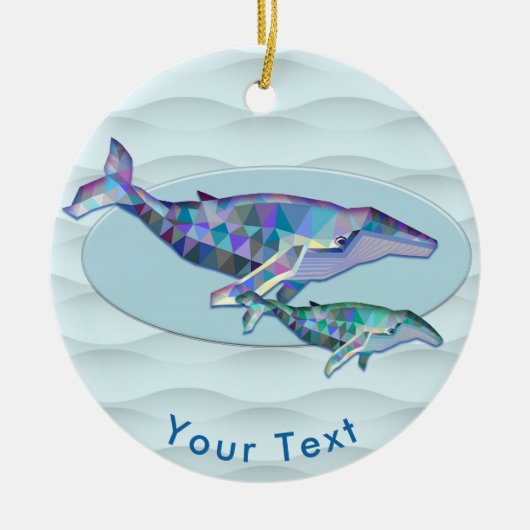 動物のモザイククジラおよび子牛 セラミックオーナメント (正面)