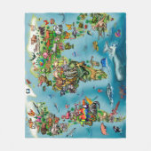 動物の世界の地図 フリースブランケット (正面)
