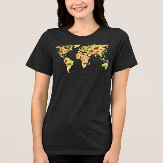 動物の世界地図 トライブレンドTシャツ (正面)