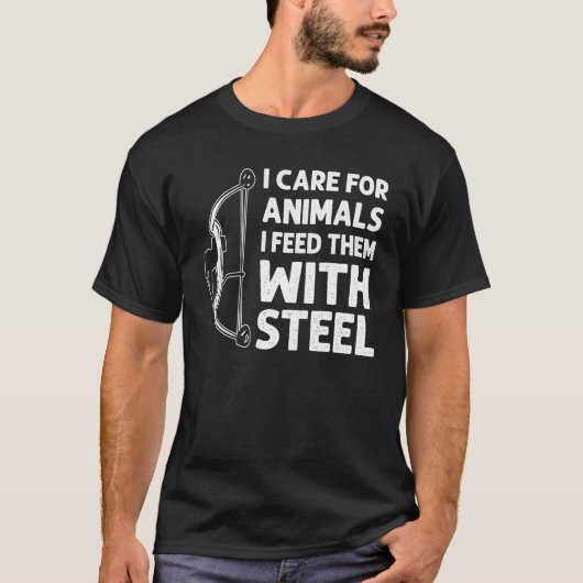 動物の世話をする スチールアーチェリーで餌を与える Tシャツ (正面)