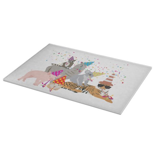 動物の交流 – かわいい動物たちと一緒にパーティー カッティングボード (角)
