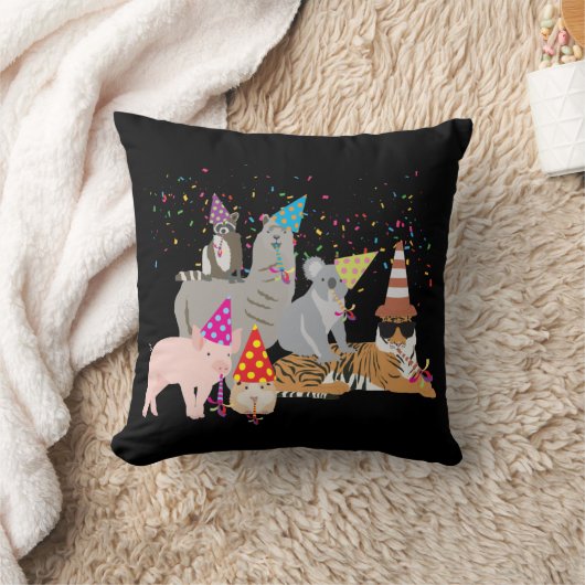動物の交流 – かわいい動物たちと一緒にパーティー クッション (ブランケット)