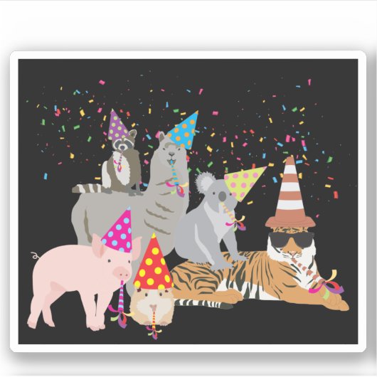 動物の交流 – かわいい動物たちと一緒にパーティー シール (正面)
