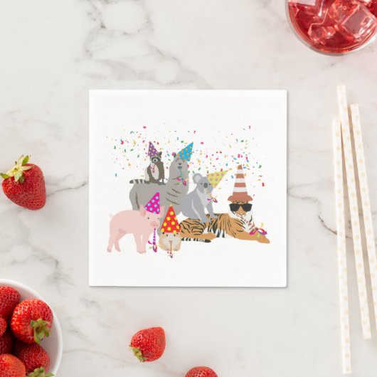 動物の交流 – かわいい動物たちと一緒にパーティー スタンダードカクテルナプキン (インサイチュ)