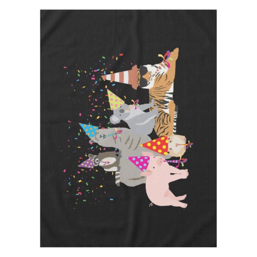 動物の交流 – かわいい動物たちと一緒にパーティー テーブルクロス (正面)