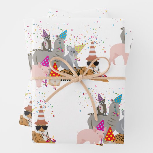 動物の交流 – かわいい動物たちと一緒にパーティー ラッピングペーパーシート (インサイチュ)