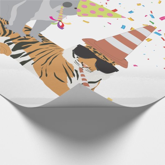 動物の交流 – かわいい動物たちと一緒にパーティー ラッピングペーパー (角)