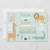 動物の共有バースデーパーティー動物園ボーイガール 招待状 (正面)