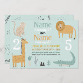 動物の共有バースデーパーティー動物園ボーイガール 招待状 (正面/裏面)