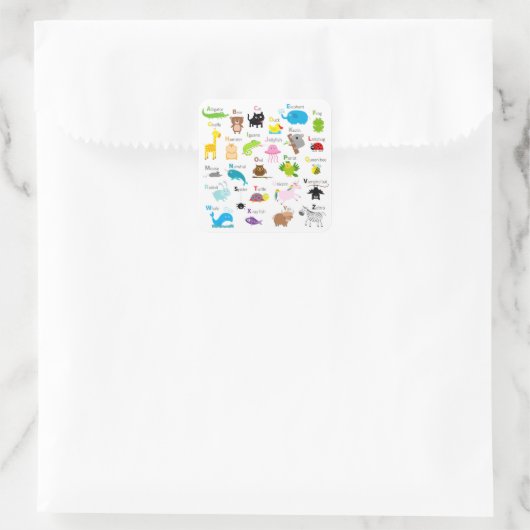動物の写真と文字を持つアルファベット スクエアシール (バッグ)