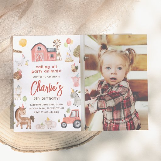 動物の写真を使った誕生日パーティーの招待状 招待状