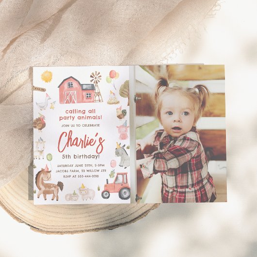 動物の写真を使った誕生日パーティーの招待状 招待状