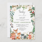 動物の冬の森の森の森の赤ちゃんシャワー 招待状 (正面)