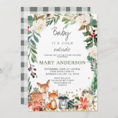 動物の冬の森の森の森の赤ちゃんシャワー 招待状 (正面/裏面)