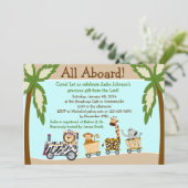 動物の列車のキリスト教のベビーシャワーの招待状 招待状 (スタンド正面)