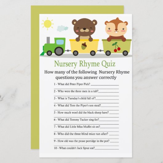 動物の列車子供部屋韻クイズ赤ちゃんシャワーゲーム (正面/裏面)