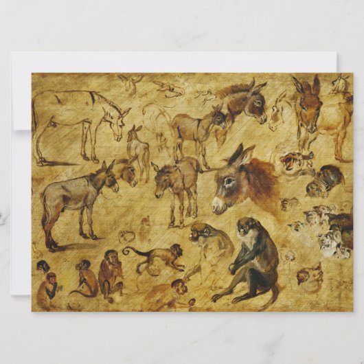 動物の勉強：ロバ、サル、猫と犬 カード (正面)