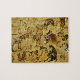 動物の勉強：ロバ、サル、猫と犬 ジグソーパズル