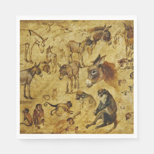 動物の勉強:ロバ、サル、猫と犬 スタンダードランチョンナプキン (正面)