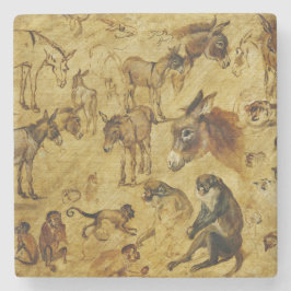 動物の勉強：ロバ、サル、猫と犬 ストーンコースター