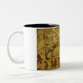 動物の勉強：ロバ、サル、猫と犬 ツートーンマグカップ (左)