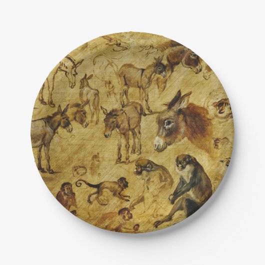 動物の勉強：ロバ、サル、猫と犬 ペーパープレート (正面)
