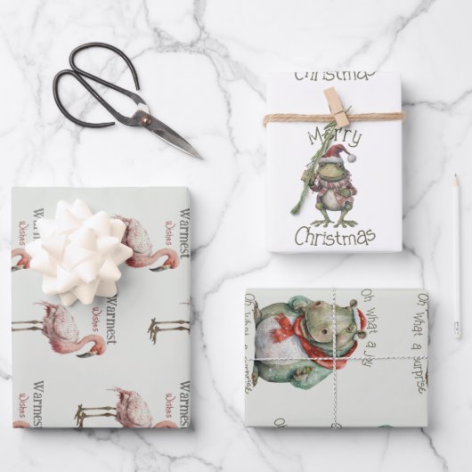 動物の包装紙フラットシートセット3 ラッピングペーパーシート (正面)