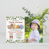 動物の友だち動物園パーティー緑の誕生日写真 招待状 (スタンド正面)