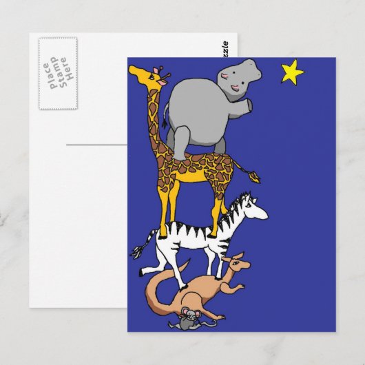 動物の友人と星 ポストカード (正面/裏面)