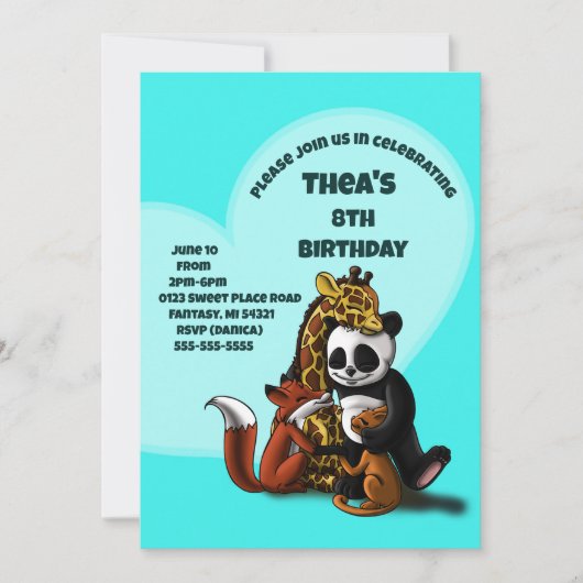 動物の友人の誕生日パーティーの招待 招待状 (正面)