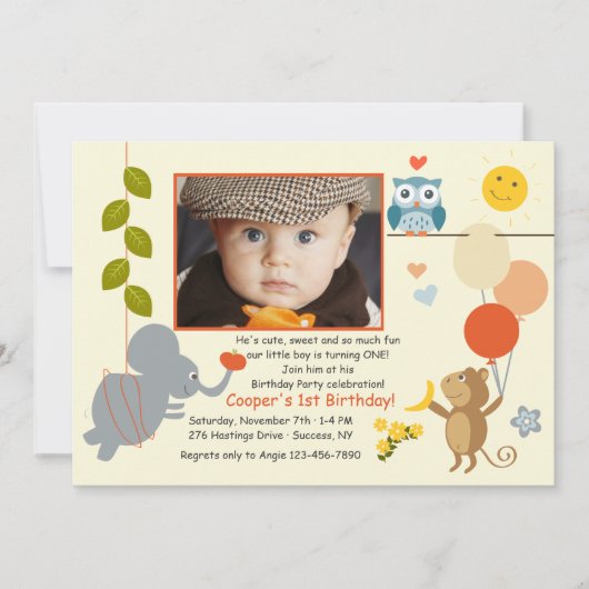 動物の友達との写真撮影のお誘い 招待状 (正面)