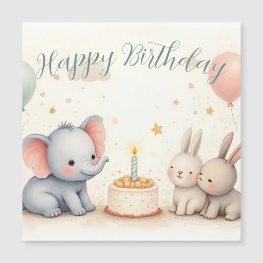 動物の友達と可愛い誕生日グリーティング (正面)