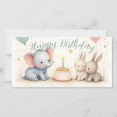 動物の友達と可愛い誕生日グリーティング (正面)