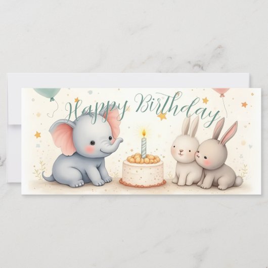 動物の友達と可愛い誕生日グリーティング (正面)